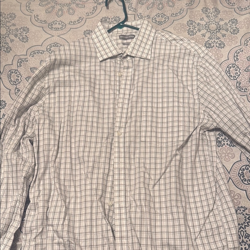 MICHAEL Michael Kors Gray and White Casual Button Down Shirt